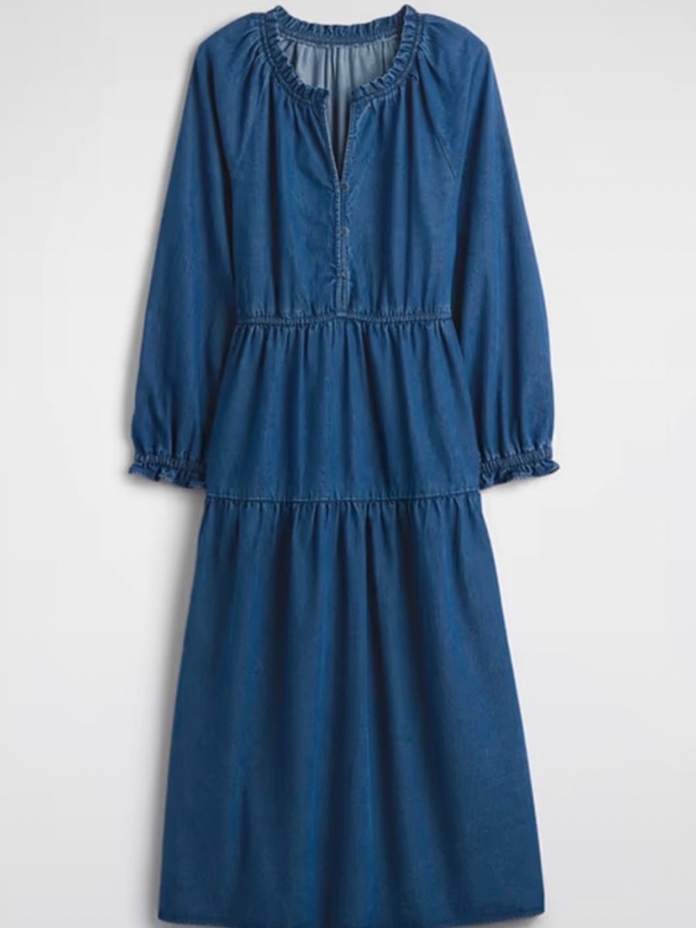 GAP Indigo Denim Long-Sleeve Tiered Maxi Dress Size XS